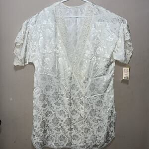 Vintage Ivory Nightgown Val Mode L Lace Satin Jacquard Nightshirt Shabby Chic